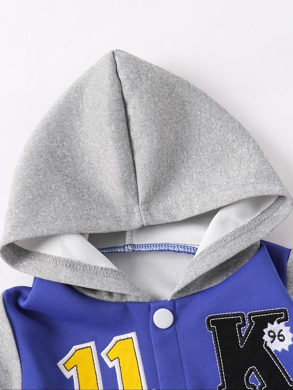 Two-piece Set Boy's Letter and Figure Embroidery Hoodie & Elastic Waist Sweatpants Set, Casual Long Sleeve Hooded Jackets & Pocket Jogger Pants, Kids Fall & Winter Clothes 2