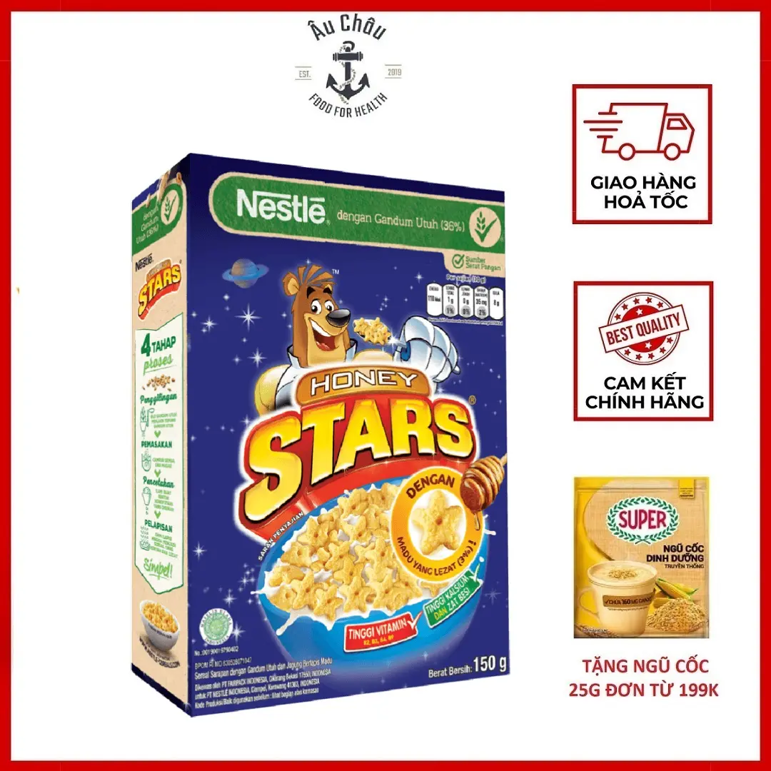 Ngũ cốc ăn sáng Nestlé Honey Stars hộp 150g/300g dinh dưỡng NK Malaysia - ÂU CHÂU SHOP Hữu cơ Không đường Lượng đường thấp