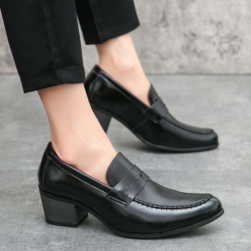 Product Introduction of Men Shoes with heel Wedding Leather Slip-On High Heels Business Shoes Formal 38-46 Career Work Shoes 2