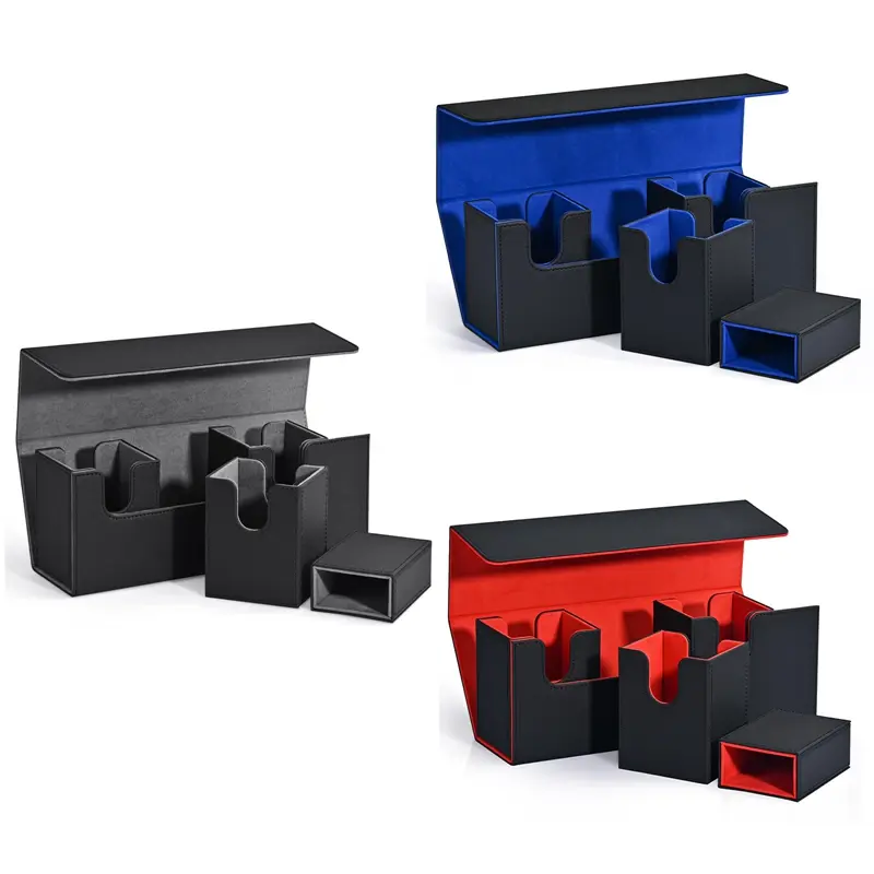 Card Storage Box with Dice Tray, 4 in 1 Card Deck Case Holds 300+ Cards, Magnetic Card Organizer
