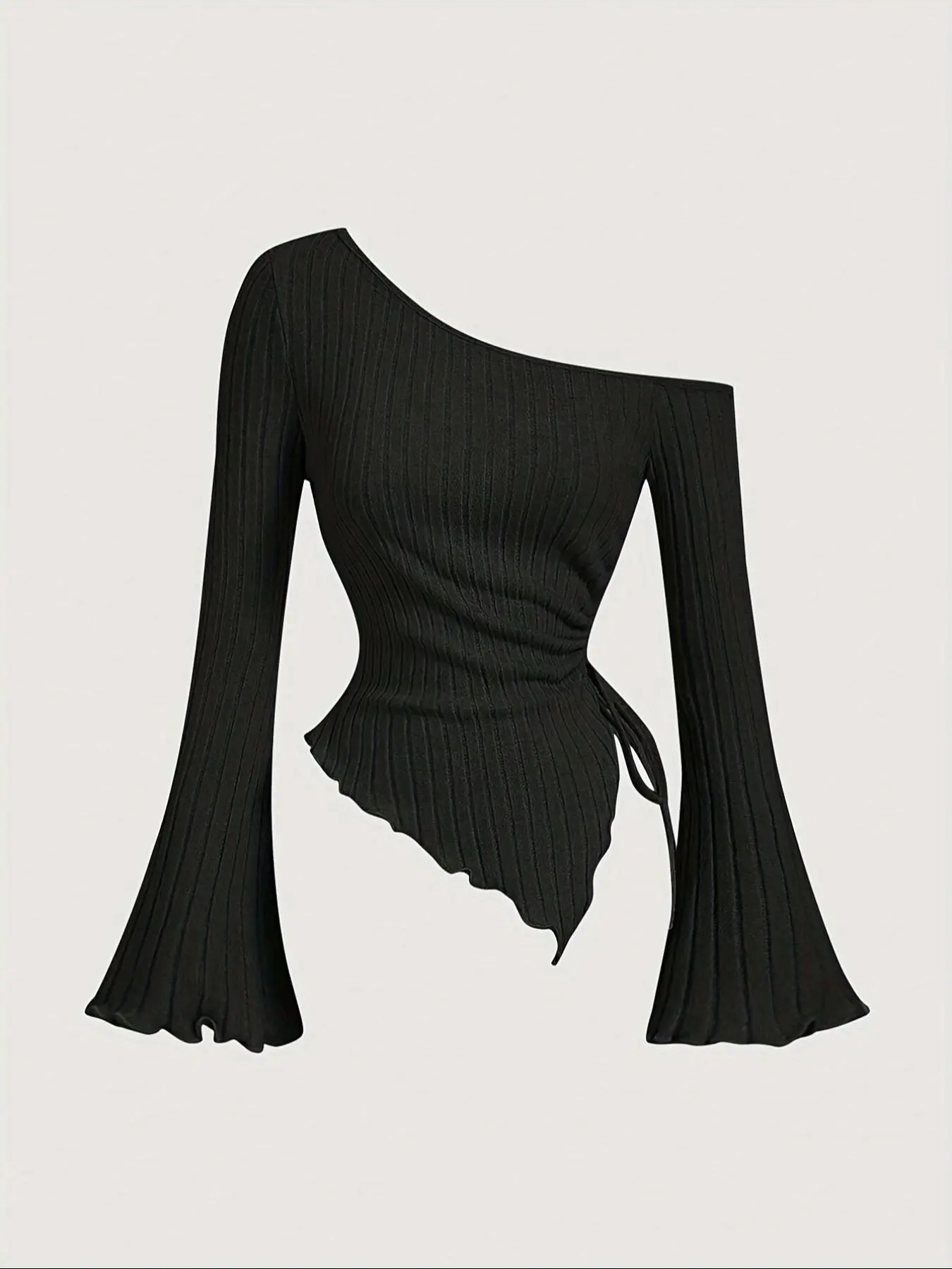 Women's Solid Asymmetrical Neck Tee, Casual Long Sleeve T-shirt for Fall & Winter, Women's Clothing for Daily Wear