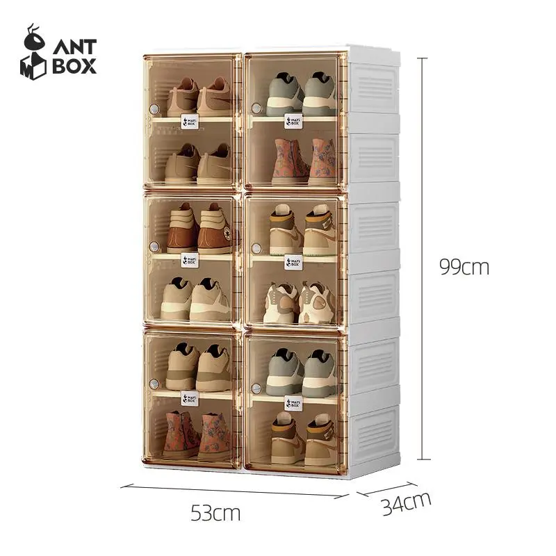 【ANTBOX】 Rak Sepatu 2Tingkat Transparan Kotak Sepatu Lipat Minimalis dari Akrilik untuk Penyimpanan Serbaguna Penyimpanan Lemari Sepatu Plastik Anti Debu dan Mudah Bongkar Pasang Kapasitas Besar 6Susun untuk Rumah dan Kantor Organizer Estetik dan Praktis! 3