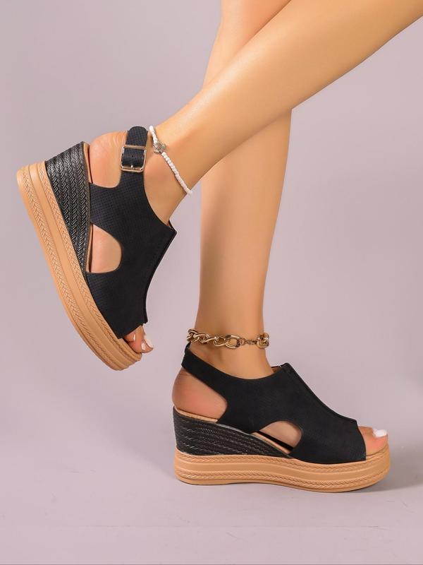 Women's Elegant Fashionable Plain Color Wedge Sandals, Casual Comfort Peep Toe Platform Sandals for Summer, Trendy All-match Retro Sandals for Daily Wear 6