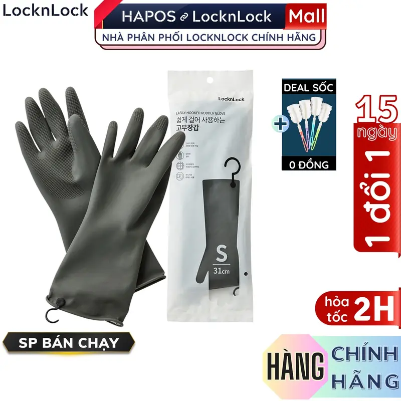 Găng tay LocknLock rửa chén bát có móc treo Chính hãng, bao tay cao su tự nhiên siêu bền, dai, bám tốt - HAPOS OFFICIAL 8
