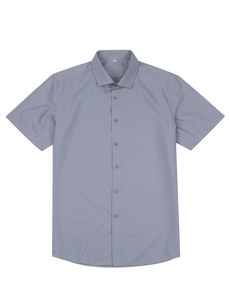Product Introduction of Men's Solid Color Button Front Shirt, Casual Comfortable Short Sleeve Collared Top for Summer, Fashion Men's Clothes for Outdoor Activities 12