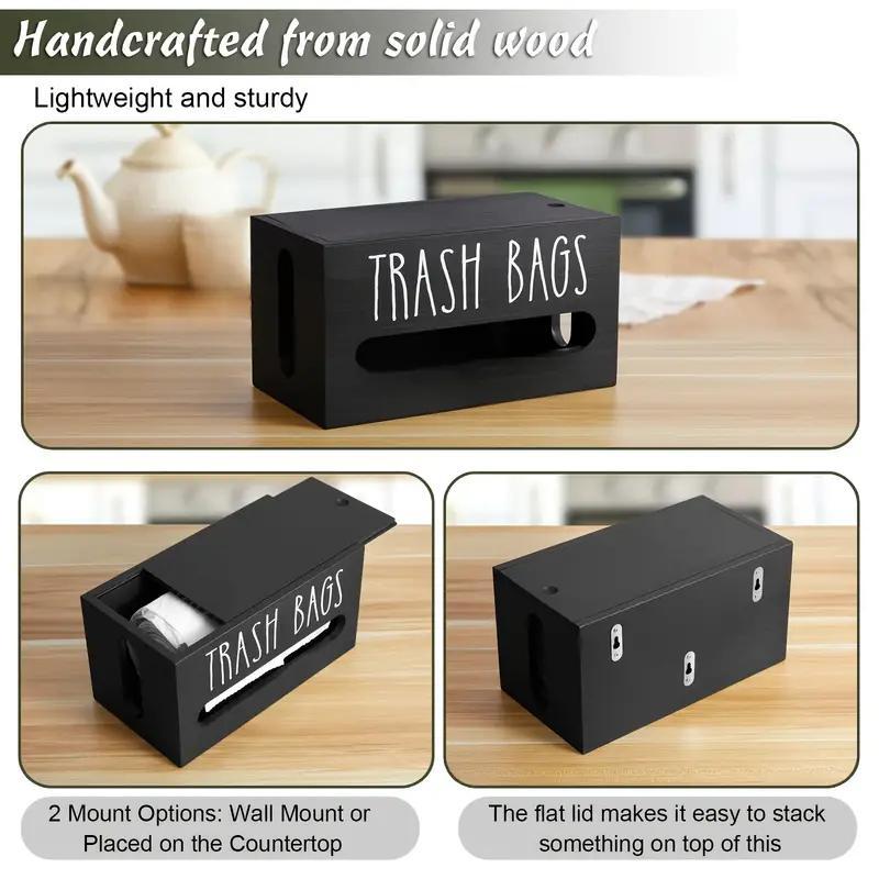 Product Introduction of Wooden Garbage Bag Storage Box, 1 Count Countertop Or Wall Mounted Garbage Bag Holder, Household Items Space Saving Kitchen Storage Box, Home Organizer for Kitchen 17