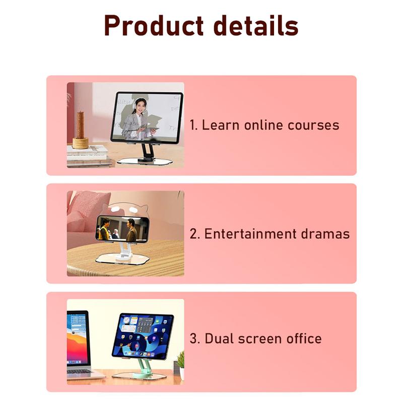 Product Introduction of Acrylic Tablet Stand Holder with 360 Rotating Base Compatible with iPad Samsung Phone Desk Tablet Clear Adjustable Holder 11