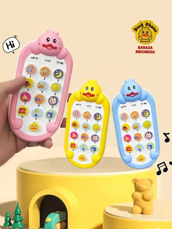 MAINAN EDUKASI PONSEL BAYI / MAINAN HANDPHONE BAYI BENTUK BEBEK DUCK Plastik Piano 1