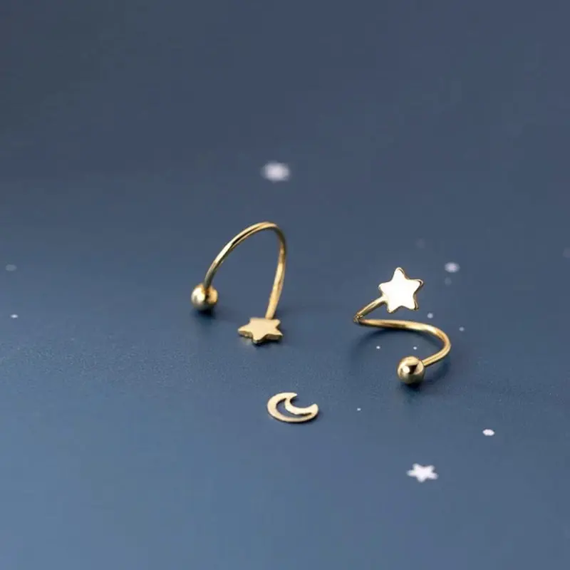 Bông tai bạc hình ngôi sao Khuyên tai bạc nữ chốt bi xoáy cá tính bạc Ý 925 mạ vàng trắn DUYSON SILVER(1 chiếc) [KCBX9] 5