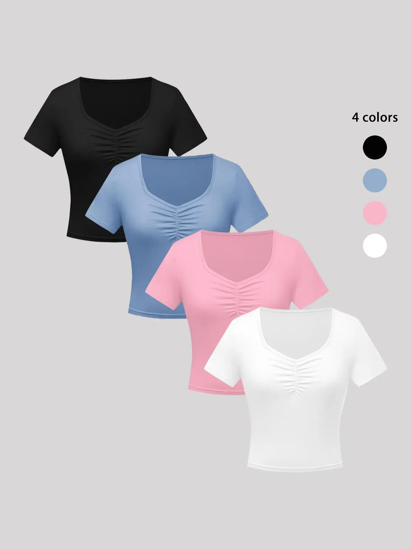 Women's Plain Ruched Sweetheart Neck Tee, Casual Basic Short Sleeve T-shirt for Summer, Ladies Clothes for Daily Wear Valentine's Day, gift