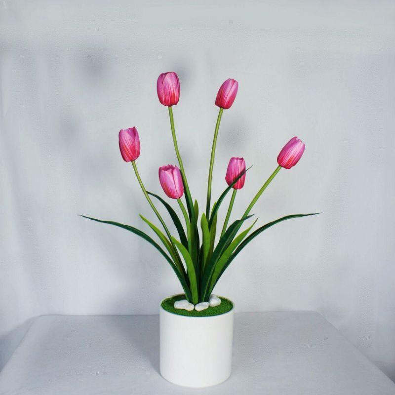 Chậu hoa tulip giả com bo 5 cành hoa tulip chậu tulip chậu hoa tulip 6 bông,chậu hoa để bàn Decor Decor Phòng Trang Trí Nhà Decor Bàn Hoa Sen