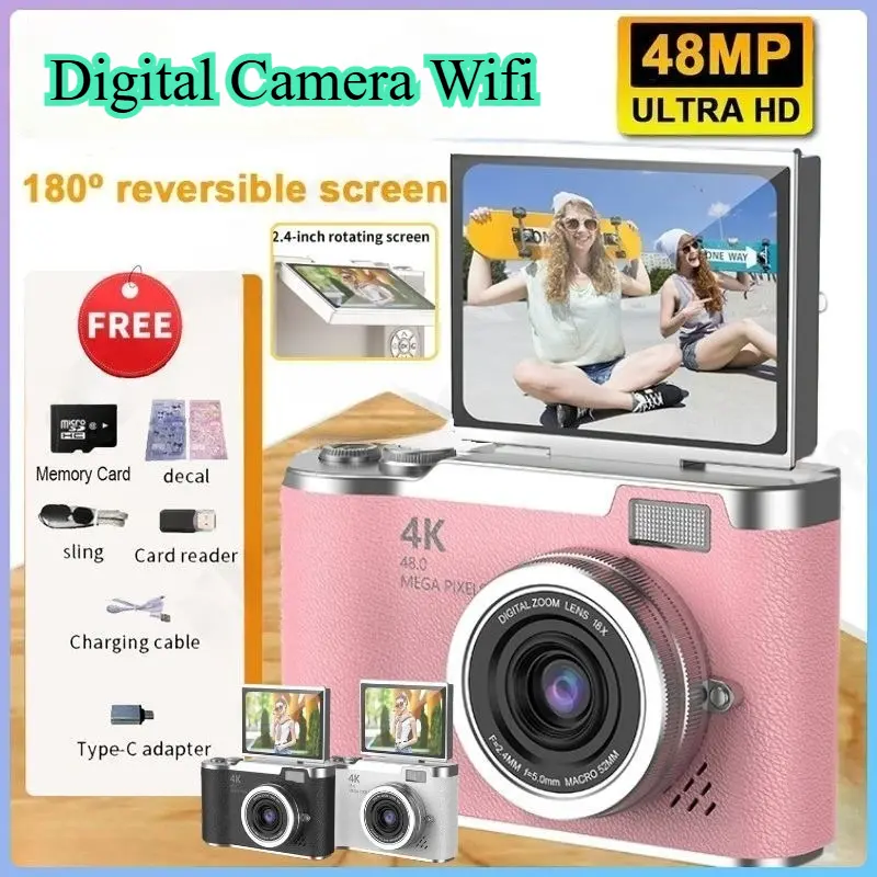 New  48MP Digital Camera Wifi Video 4K 18X Digital Zoom 2.4 Inci Layar Lipat 180° Dengan Dukungan Selfie Koneksi WIFI untuk Hadiah Pemula Anti Goyang Filter Kamera Pocket