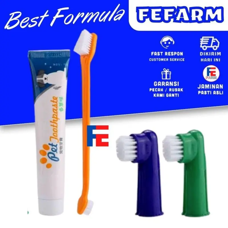 4in1 Set Sikat Gigi dan Odol Anjing Kucing Dog Tooth Brush and Paste Membantu Membersihkan Kotoran dan Plak Gigi Hewan Peliharaan FEFARM 0