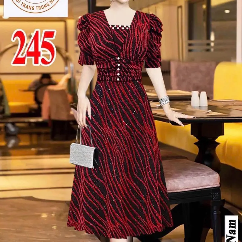 Đầm Trung Niên Thiết Kế- Thun Kim Sa Cao Cấp Mã245