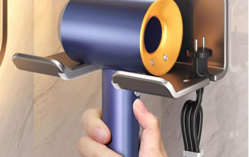 Product Introduction of Space Aluminum Hair Dryer Holder Bathroom Wall-mounted Storage Rack Toilet Shelf 1