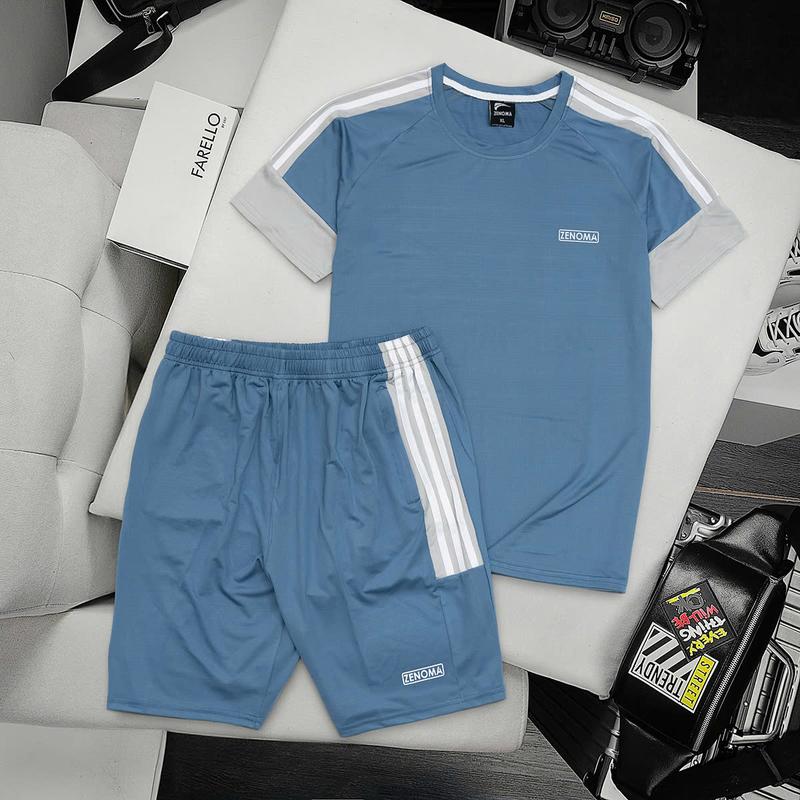 Bộ Quần Áo Thể Thao Nam Mùa Hè ZENOMA Vải Thun Lạnh Co Dãn Thoáng Khí Thấm Hút Mồ Hôi Tập Gym Thể Thao Mặc Nhà - D2403