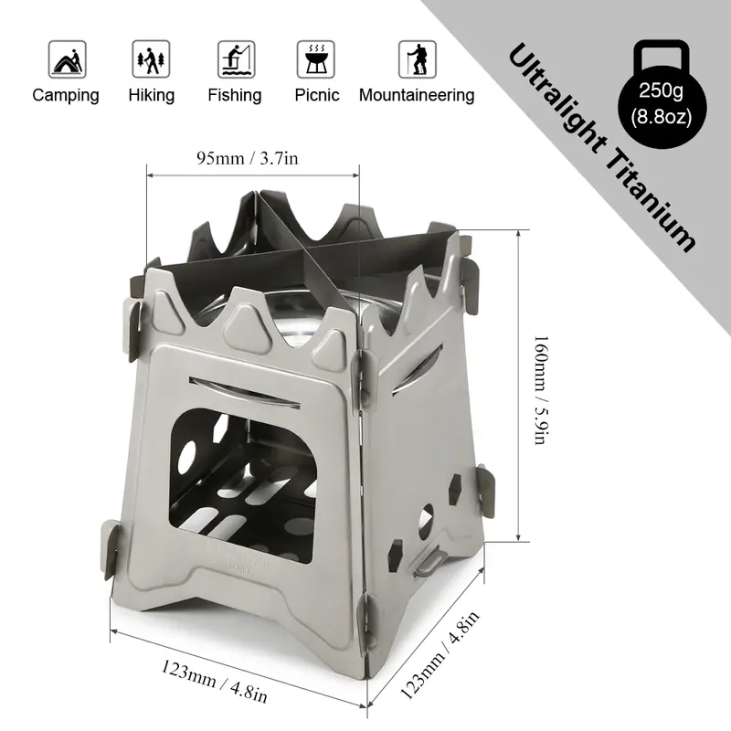 Bếp Cắm Trại Ngoài Trời, Lixada, Cầm Tay Và Siêu Nhẹ, Thiết Kế Gấp Gọn, Chất Liệu Titan, Bếp Gỗ, Bếp Bỏ Túi, Thích Hợp Cho Cắm Trại, Câu Cá Và Đi Bộ Đường Dài 0