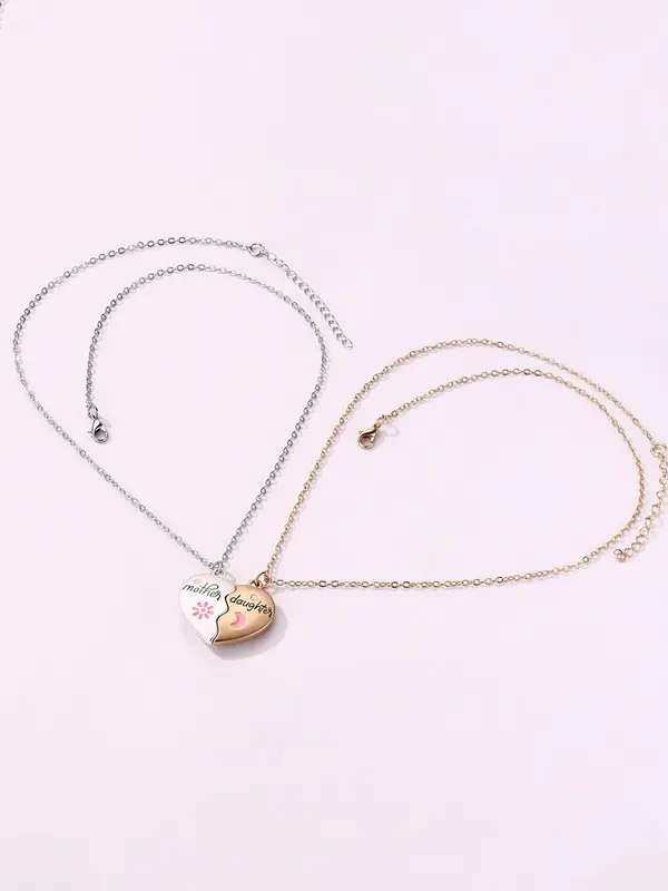 Mother & Daughter Themed Heart Pendant Necklace, Fashion Jewelry for Party, Daily Clothing Decor, Trendy All-match & Exquisite Jewelry for Birthday Gift 4