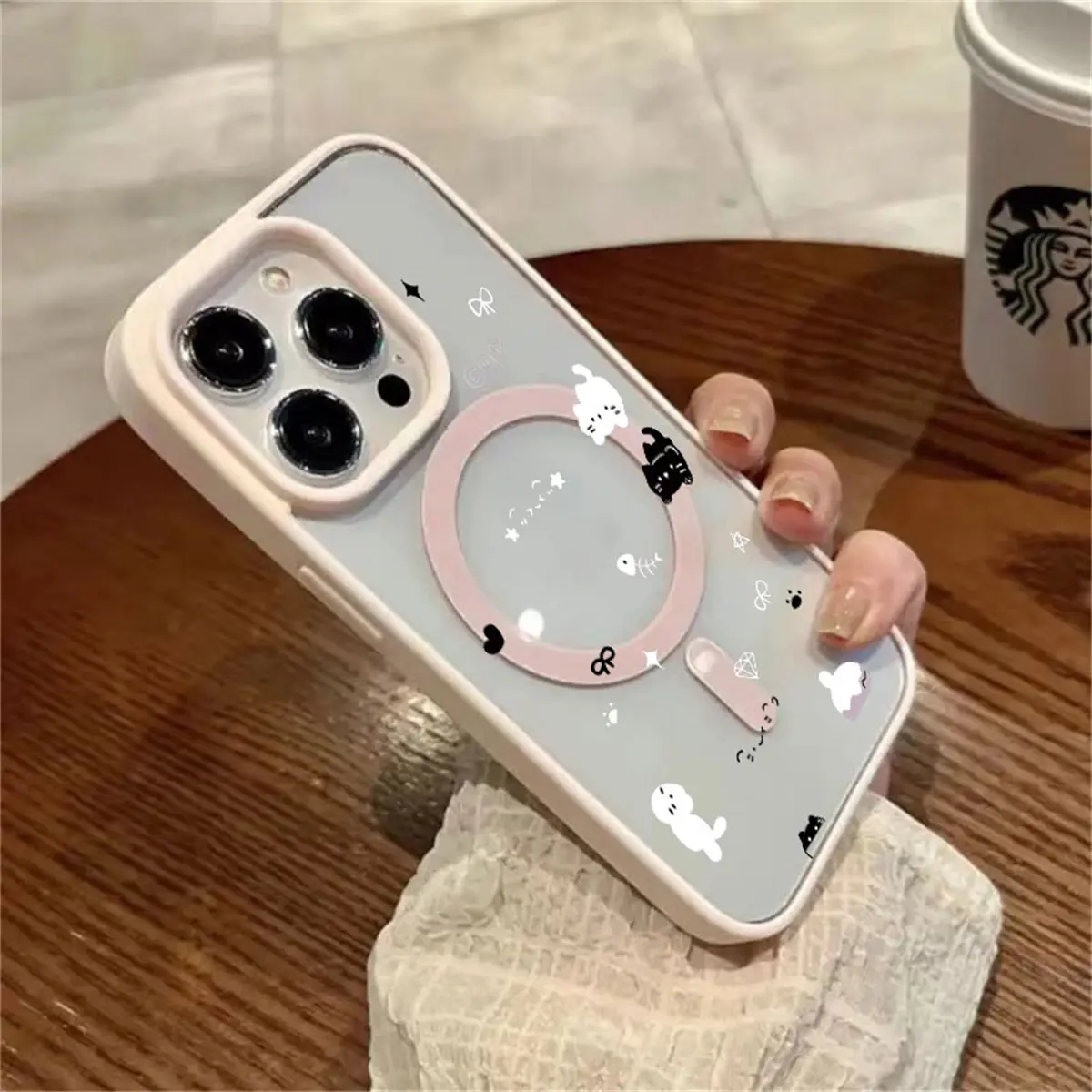 Ốp Điện Thoại, Tương Thích Cho IPhone 15 11 14 13 12 Pro Max X XR Xs Max, Thiết Kế Mèo Đen Trắng Dễ Thương Và Đơn Giản, Chất Liệu Acrylic Lì Trong Suốt, Chức Năng Sạc Không Dây Từ Tính, Chống Sốc, Ốp Mềm ốpiphone  16plus case  nfc magsafe