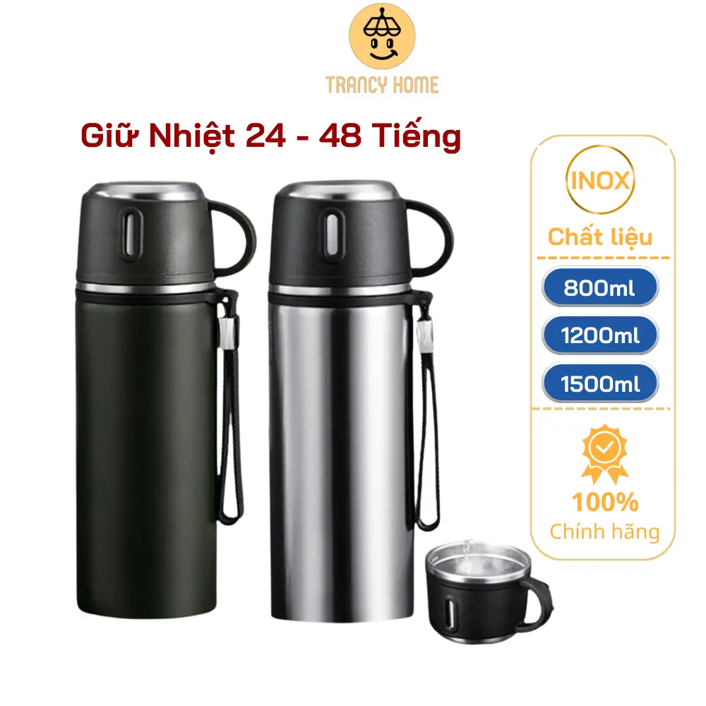 Bình giữ nhiệt Chất Liệu Inox 316 Dung Tích 800ml- 1500ml Nắp Chống Tràn binh  nuoc thép không gỉ có dây xách