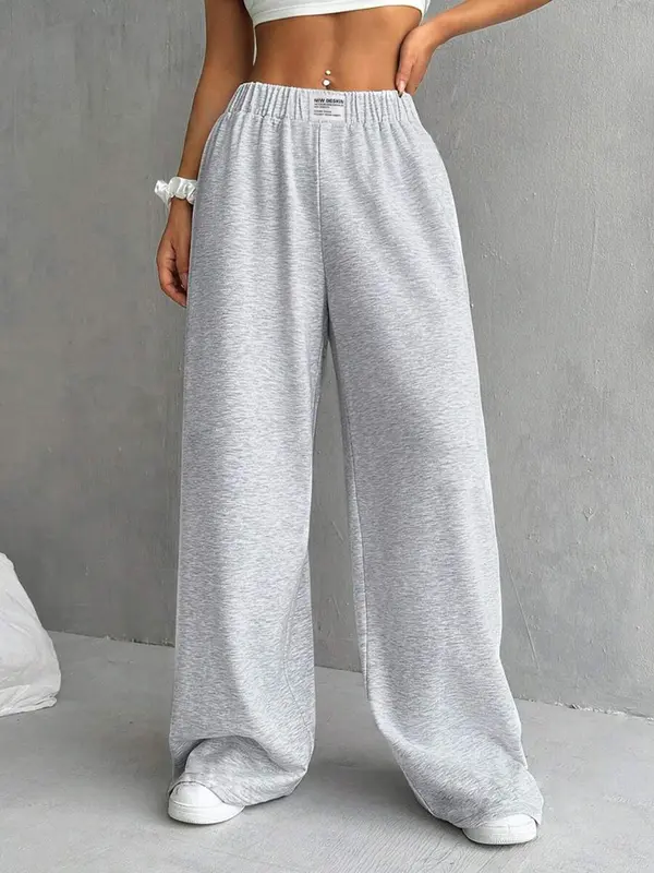 Comfortable Elastic Waist Pocket Wide Leg Sports Pants, Casual Loose Oversized Wide Waist Sweatpants, Perfect for All Seasons Wear Soft and Skin-friendly, Pants for Women, Jogging Pants 0