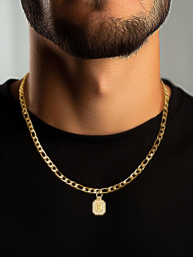 Product Introduction of Men's Rhinestone & Letter Decor Geometric Pendant Necklace, Fashion Jewelry for Party, Daily Clothing Decor, Trendy All-match & Exquisite Jewelry for Gift 0