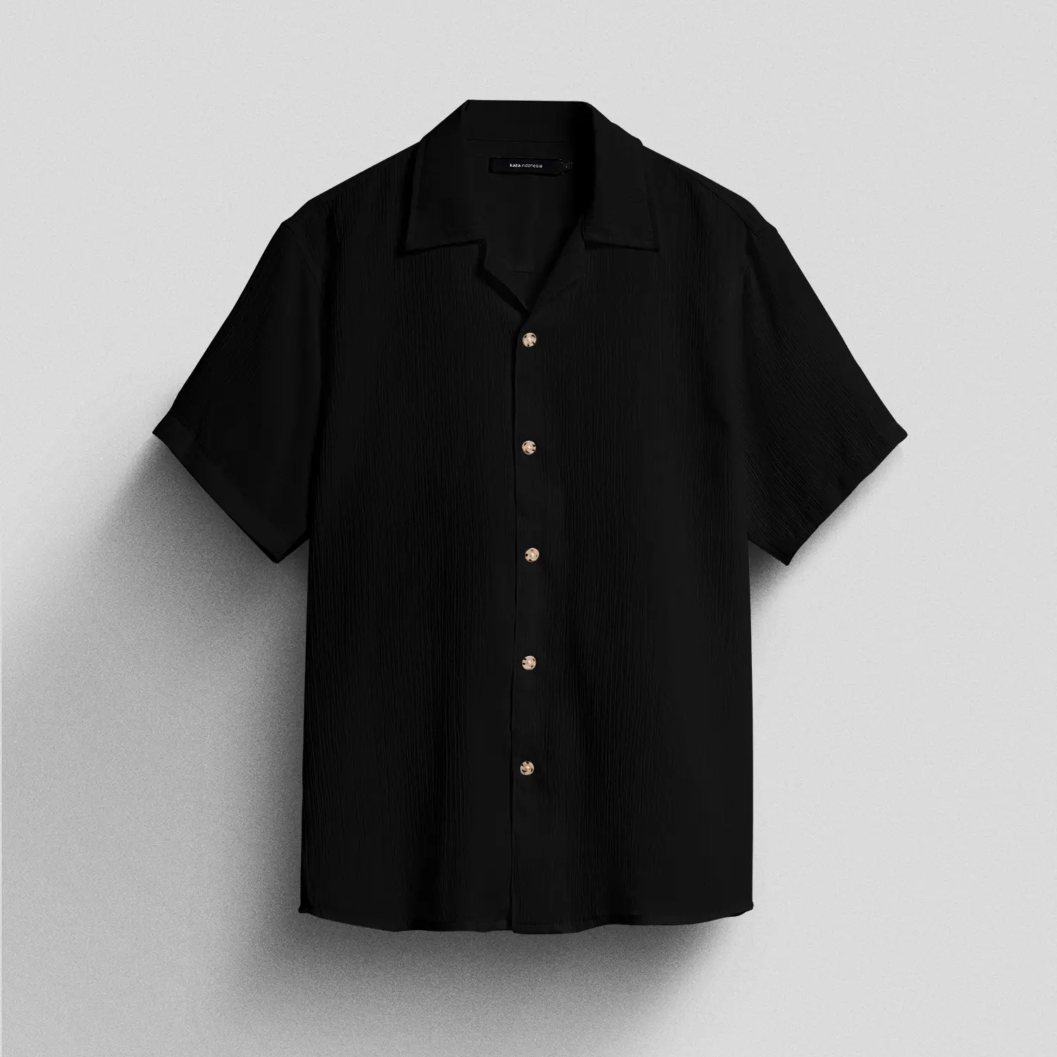 Wear Kaza Indonesia - Kemeja Lengan Pendek Harvest "Black" Basic Santai Kasual Material Crinkle Premium
