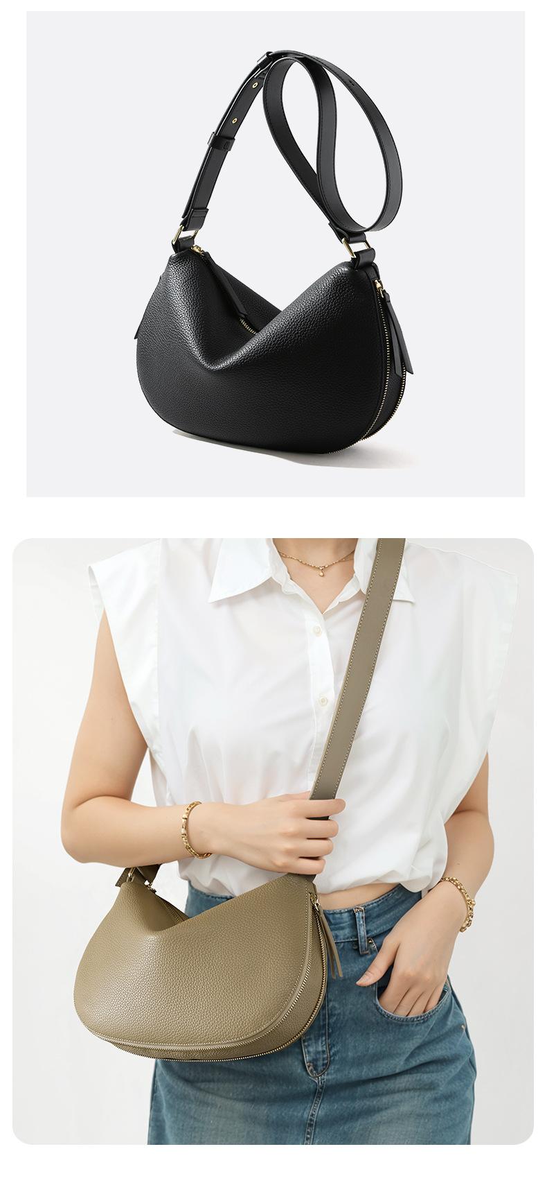 Product Introduction of New Style High Sense New High Sense New Bags Crossbody Women's First Layer Cowhide Dumpling Bag Trendy Genuine Leather Women's Bag Large Capacity Shoulder Bag Fashionable All-Match Commuter Genuine Leather Bag Fashionable All-Match Commuter Genuine Leathe 16