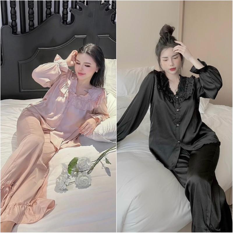 Product Introduction of Sét đồ ngủ pijama cổ bèo tiểu thư tay dài chất lụa latin mềm mịn mát về 5 màu siêu xinh (freesize 40-60kg) Nữ Women Voi 3