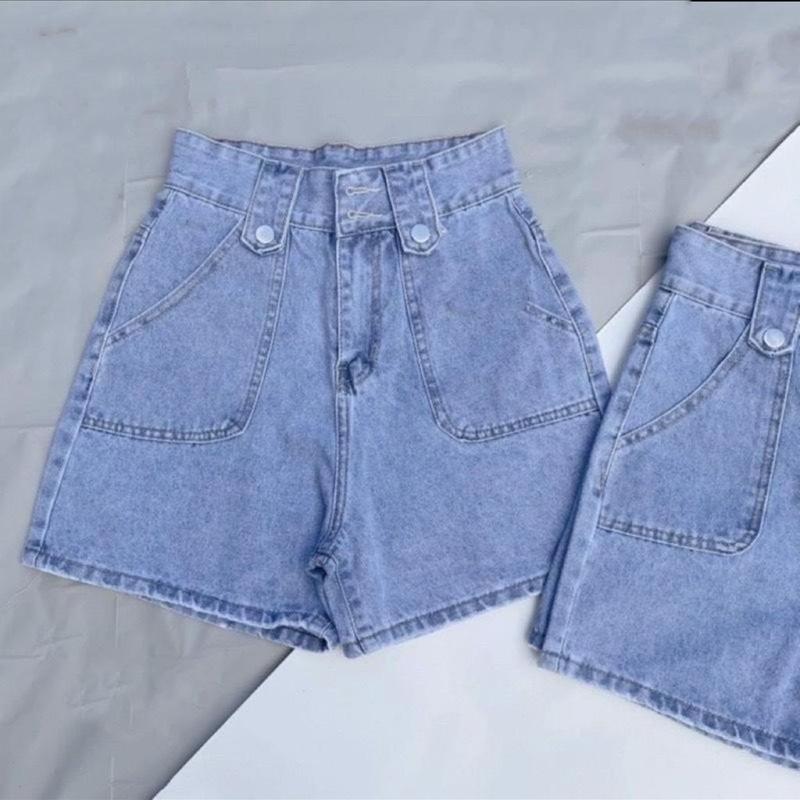 Quần jean đùi nữ From Chữ A 2 túi vuông trước KHÔNG CO GIÃN