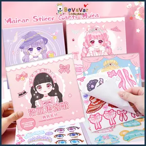 Bevavar Stiker Make up DIY Buku Stiker Change Makeup Mainan Stiker Make up Sweet Girl Kertas Stationery