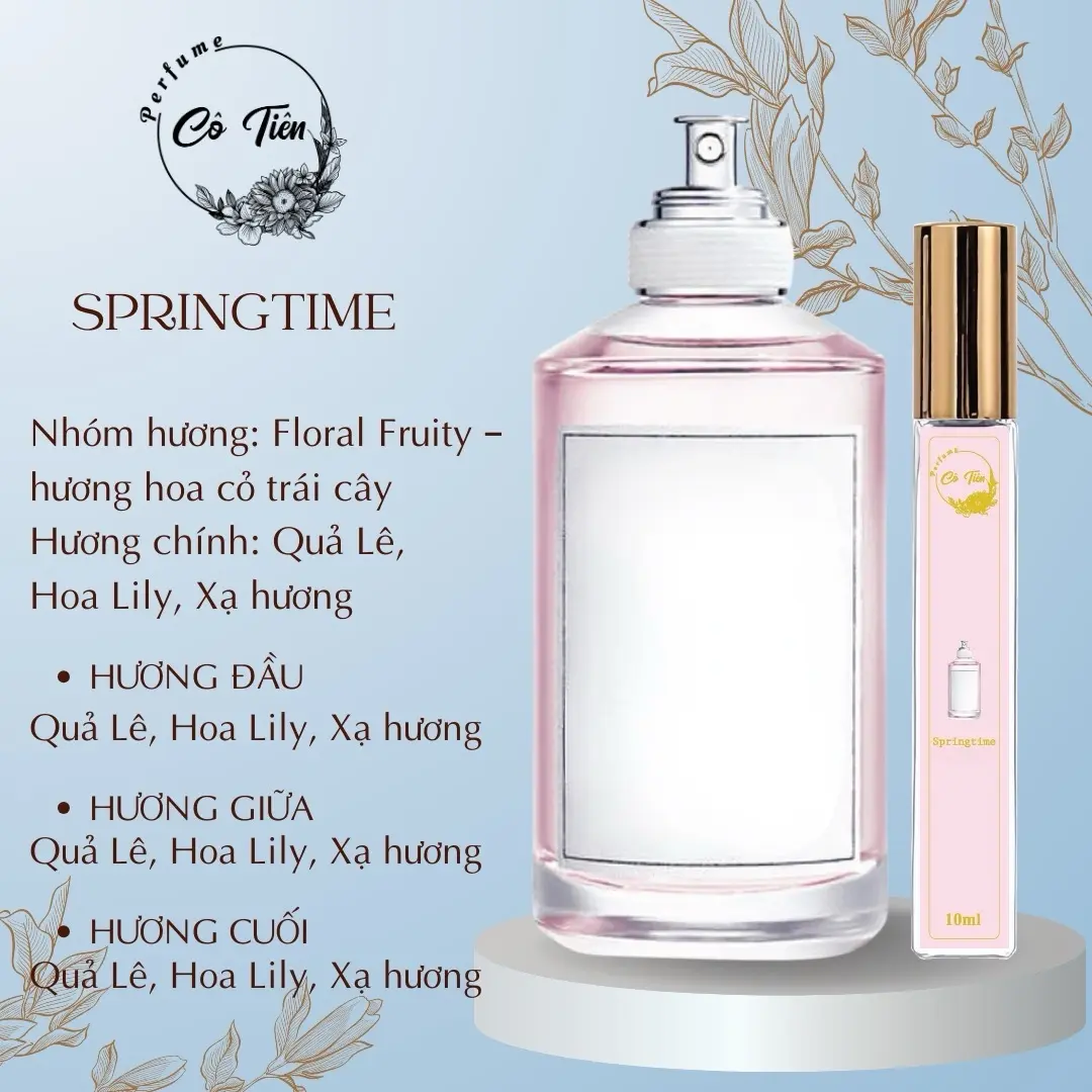 Nước hoa unisex Springtime 10ml - Hương hoa ly ly, quả lê, xạ hương - Phong cách tươi mới, trẻ trung, quyến rũ - Cosmetic