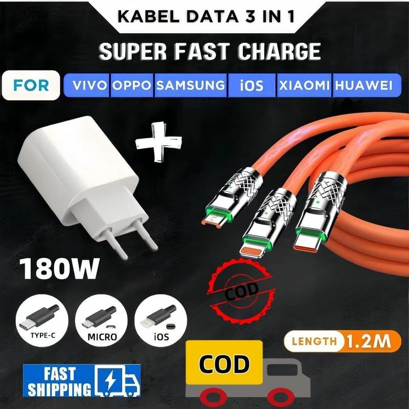 COD Promo Ramadhan Promo Charger 35W + Kabel Data 3 in 1, Pengisian Super Cepat 6A, Kompatibel dengan Micro, Type C, dan Lightning, Desain Kompak dan Elegan 2