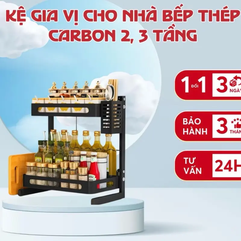 Kệ để gia vị 2 tầng,3 tầng được làm bằng thép cacbon không rỉ,sơn tĩnh điện 3 lớp kệ  danang 3