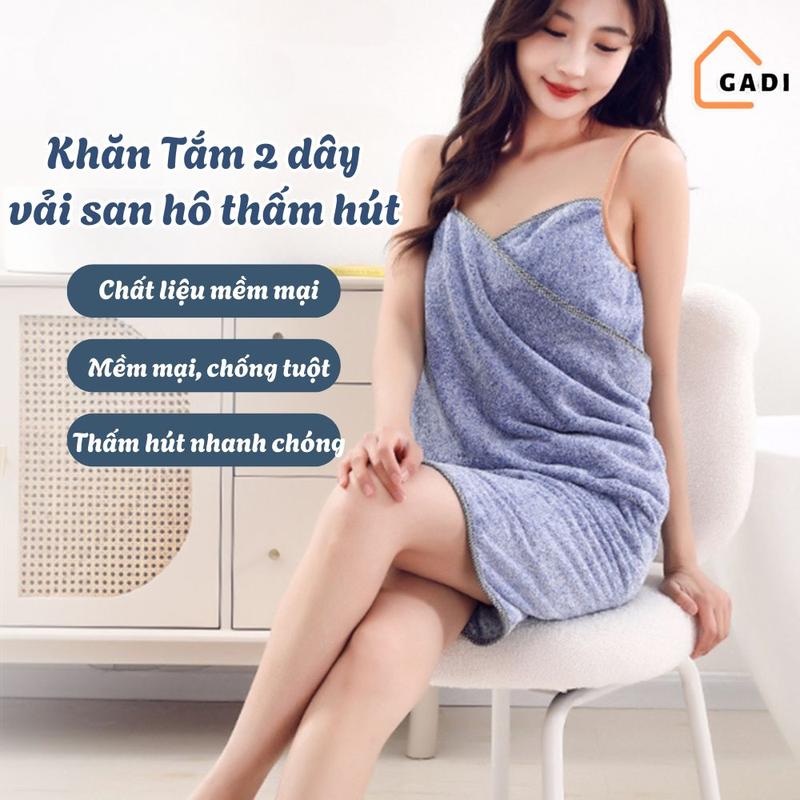 Khăn Choàng Tắm Dạng Váy 2 Dây Có Thể Điều Chỉnh GADI Váy Tắm Nữ Vải Bông Lông Cừu Siêu Thấm Hút