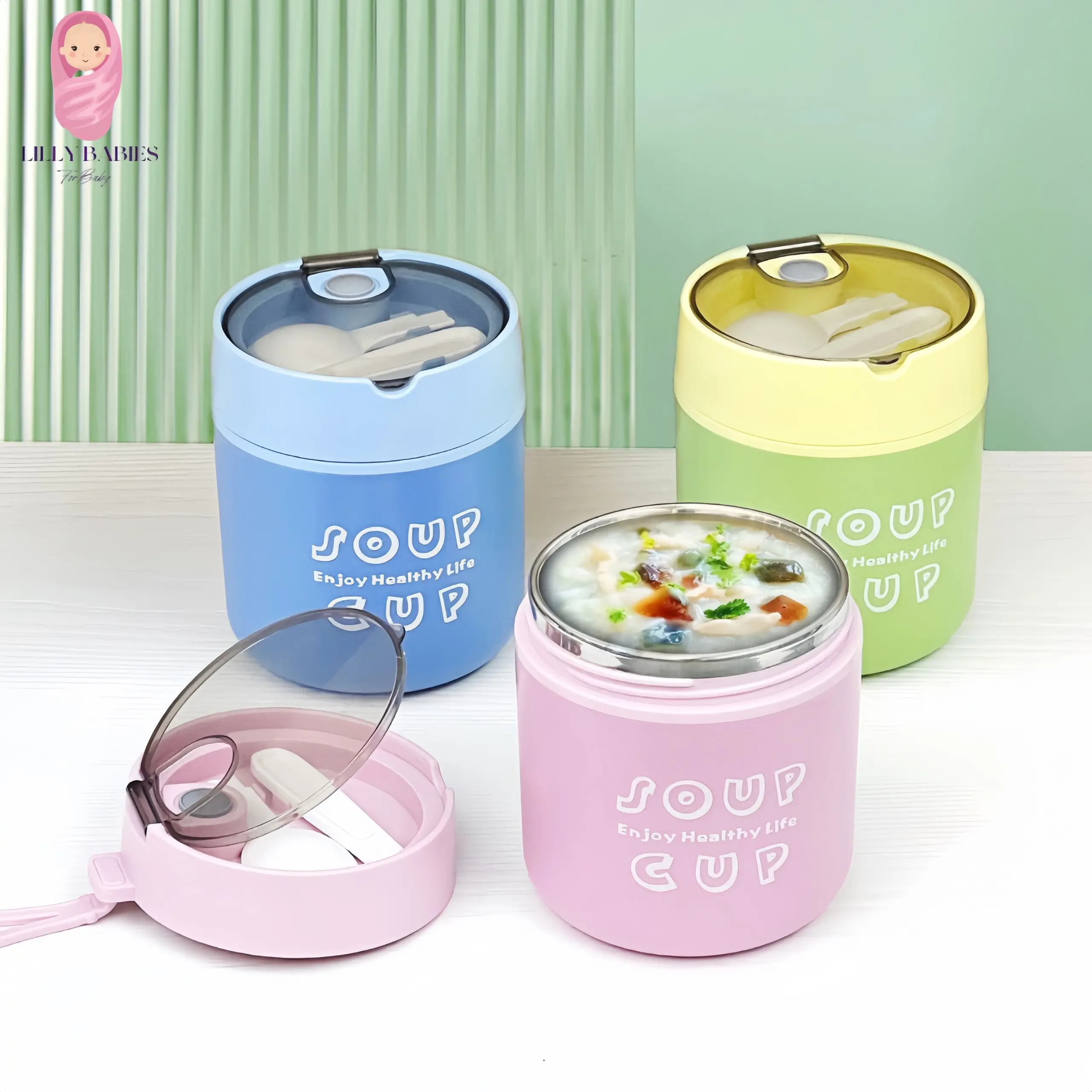 Bình Ủ Cháo Giữ Nhiệt Cầm Tay SOUP CUP Bằng Thép Không Gỉ 304