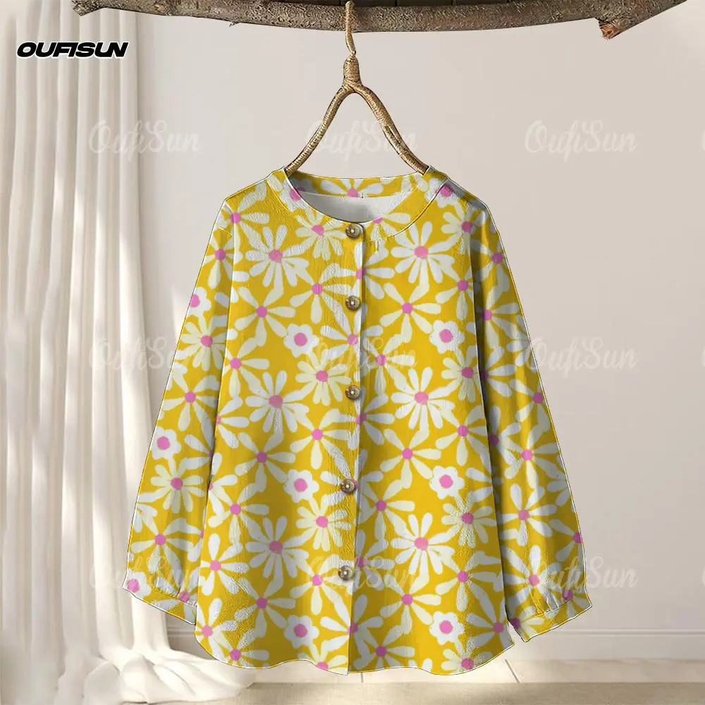2025 NEW Ladies' Family Parent Child Shirt Women's Shirt  Small Fresh Floral Print Shirt Retro Elegant Oversize Women's Muslim Shirt Outdoor Sports Muslim Sports Top