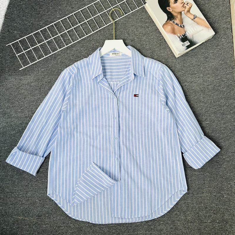 Áo Sơ Mi Sọc Tay Dài Thêu hình Cờ, Chất Chất Xô Hàn Mềm Mại, Sơ Mi Kẻ Nhiều Màu Pastel Dễ Phối Đồ áo sơ mi sọc cá tính