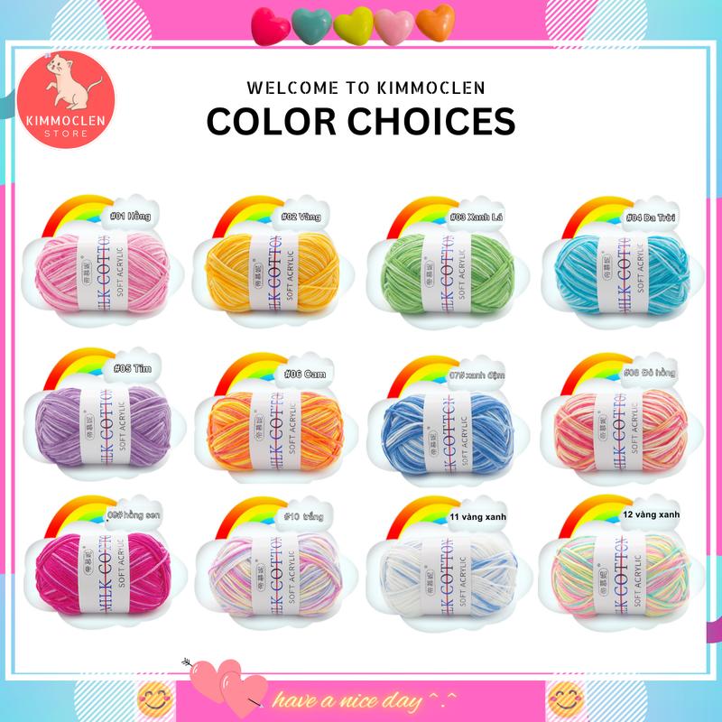 Len Milk Cotton 50g Màu Loang cỡ sợi 1.5mm Diy