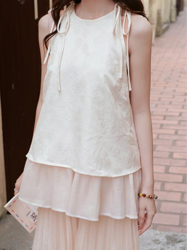 La Boutique - Áo Yếm Gấm Cột Nơ Viền Bèo BỘI SAM Và Quần Voan Tơ Dập Ly (Lớp Lót Satin) - Set Đồ Tết Nữ 7