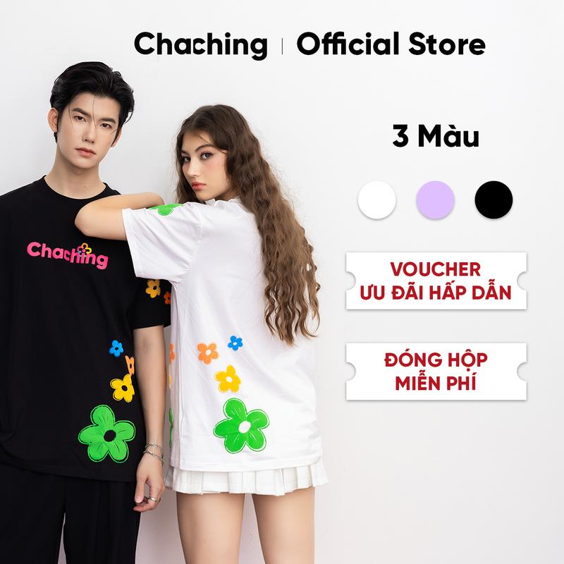 Áo thun over size unisex ChaChing cổ tròn chất cotton co giãn 4 chiều 230gsm họa tiết hoa