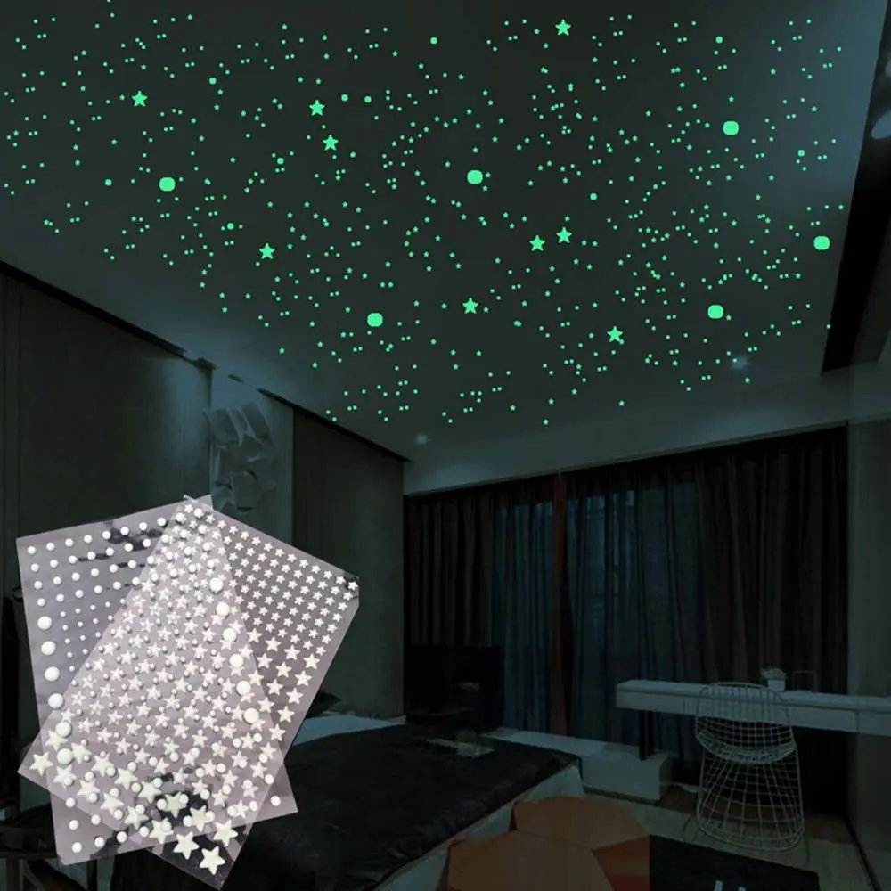 Đề Can Dạ Quang 3D Để Trang Trí Nhà Cửa, Nhãn Dán Bong Bóng Huỳnh Quang, Ngôi Sao, Chấm Bi, Nghệ Thuật Treo Tường, Phát Sáng Trong Bóng Tối, Vũ Trụ Mặt Trăng, Tự Làm