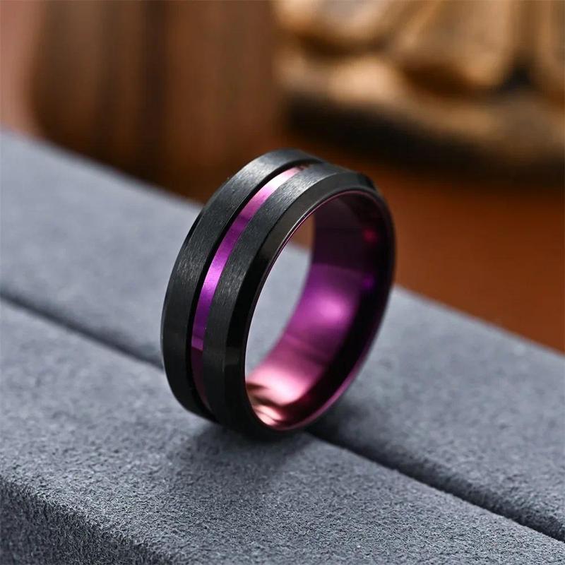 Product Introduction of New Fashion 8mm Stainless Steel Rings for Men Women Black Purple Groove Men Promise Rings 반지 Wedding Party Jewelry Кольца 13