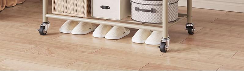 Product Introduction of Cream coat rack with wheels, internet celebrity, home bedroom, bedside clothes hanging, storage, mobile coat rack 7