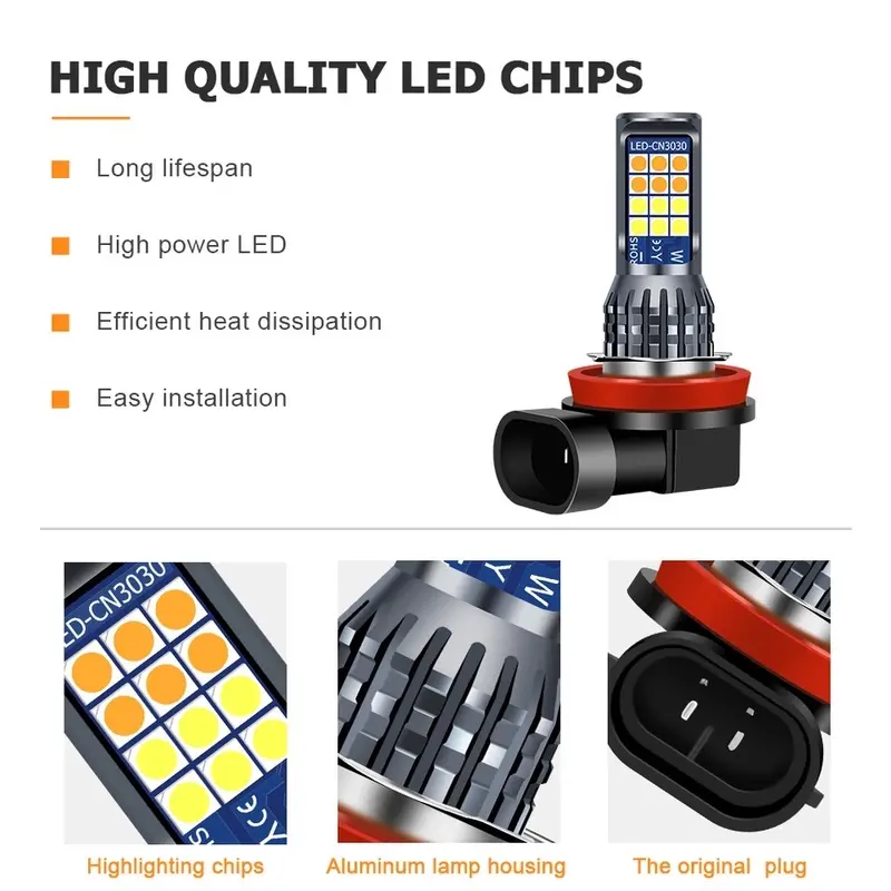 Foglamp Led Mobil 2 Warna H8 H9 H11 HB4 24 SMD 2 Pcs R315 Car 6