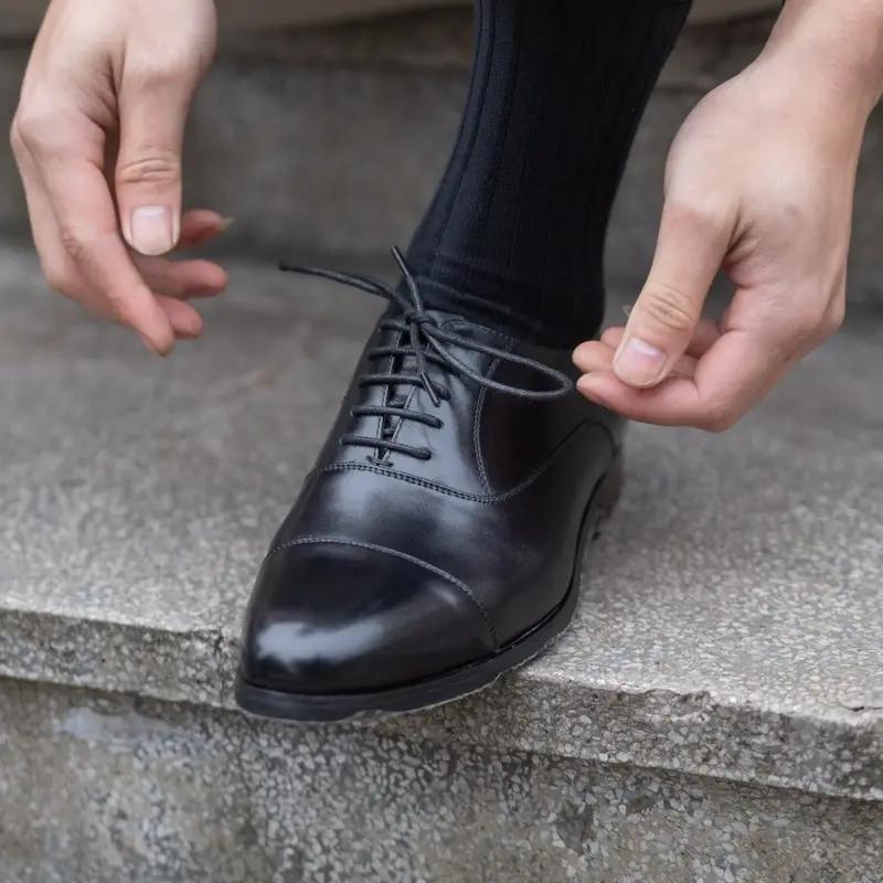 Giày Nam Oxford Captoe Màu Đen Chất Liệu Da Bò Nhập Khẩu Cao Su 7