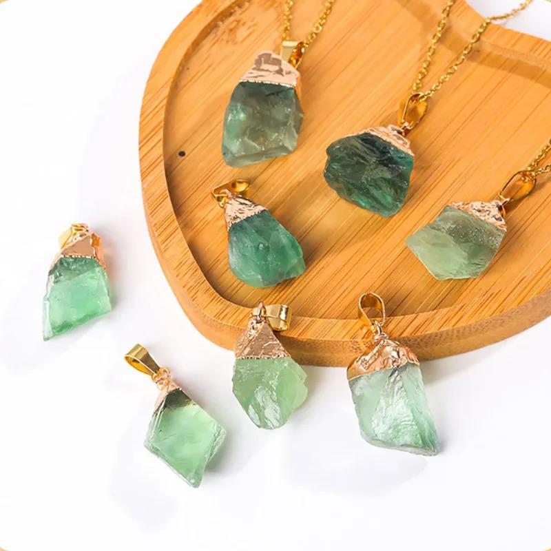 Mặt Dây Chuyền Fluorite Xanh Lá Tự Nhiên Thô, Pha Lê Thạch Anh, 1 Mảnh, Chữa Lành Reiki, Với Vẻ Ngoài Chúc Phúc Và May Mắn, Vòng Cổ dây  beo 4