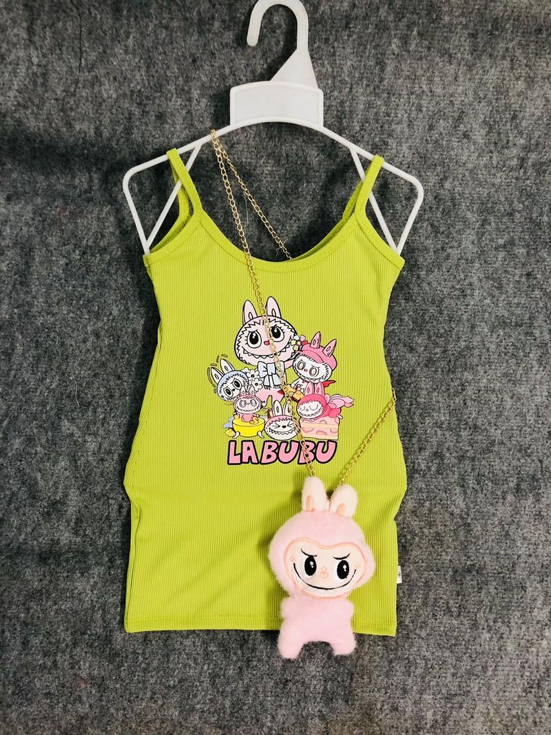 Product Introduction of Đầm body in hình LABUBU,kèm gấu có xích đeo cho bé gái có size từ (7/26kg) Thun 6