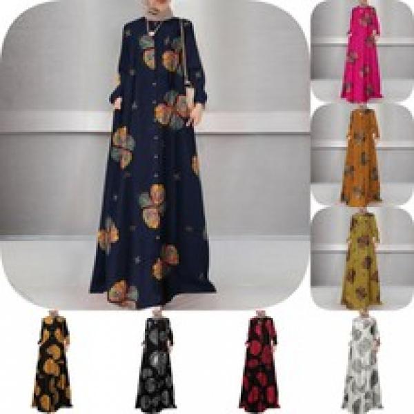 Product Introduction of New Autumn Cross-Border Supply Artistic Temperament Muslim Women's Pullover round Neck Large Swing Dress 12