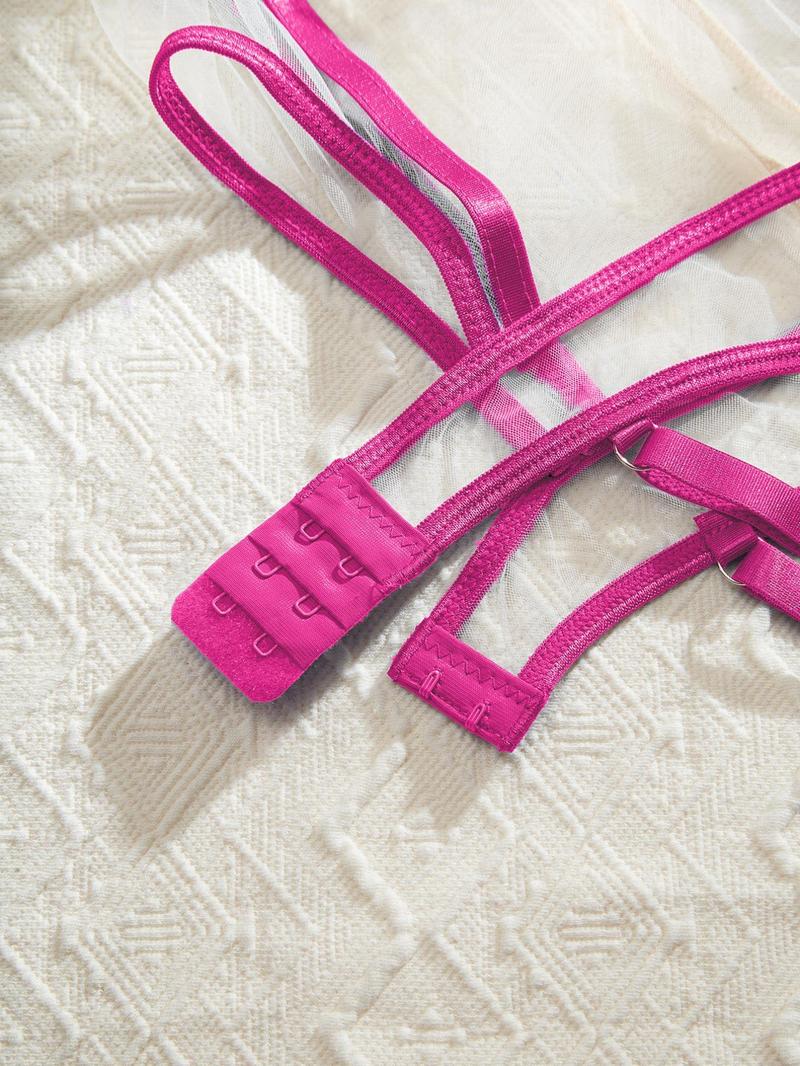 Product Introduction of Women's Contrast Binding Sheer Mesh Sexy Lingerie Set, Sexy Casual Cut Out Backless Lingerie Bodysuit & Garter Belts, Ladies Sexy Costumes, Naughty Lingerie, Sparkle Lingerie 5